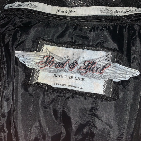 STREET & STEEL BLACK LEATHER ARMORED MOTORCYCLE JACKET Womens Large Biker - Picture 4 of 11